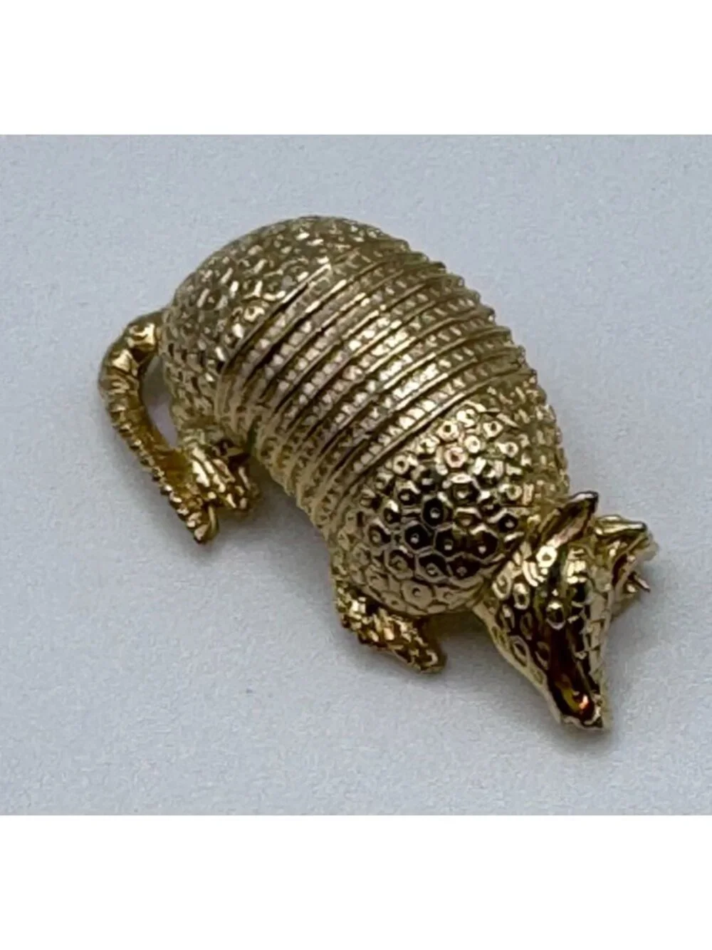 Signed JJ Armadillo Pin Textured Gold Tone Textured Shell Animal Brooch Vintage